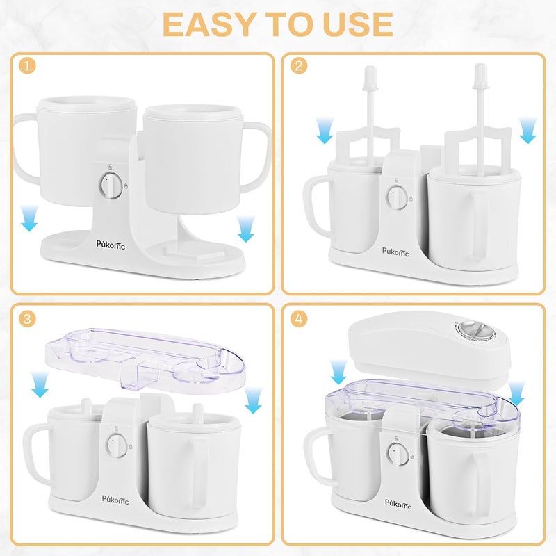 Pukomc Ice Cream Maker Machine for Home Use, with Two Ice Cream Bowls,Simple Operation and Easy to Clean,White - Image 5